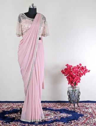 Ready to wear pink net wedding saree