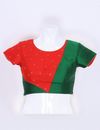 Red and green raw silk fabric ready made blouse