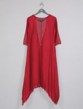Red innovative raw silk kurti for casual wear