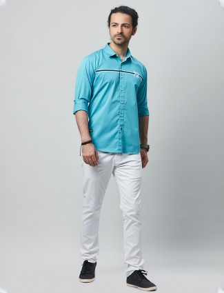 River Blue aqua cotton casual wear shirt