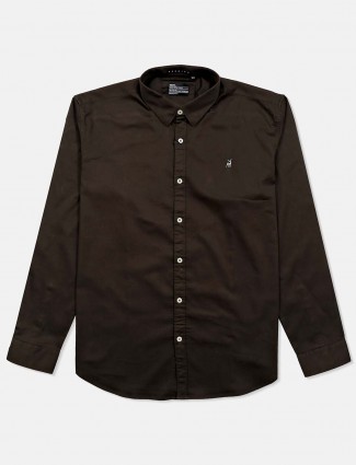 River blue coffee brown solid cotton shirt