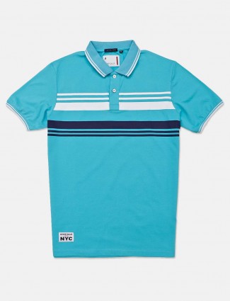 River Blue half sleeves aqua stripe t-shirt