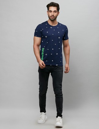 River Blue navy colored printed cotton t-shirt