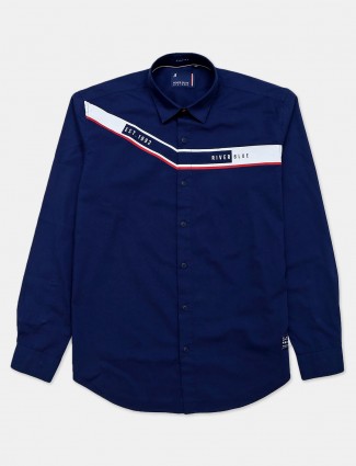 River Blue navy printed casual mens casual shirt