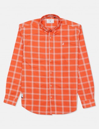 River Blue orange checks cotton mens shirt