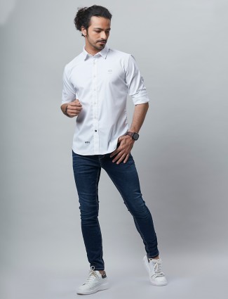 River Blue shirt in white cotton for casual wear
