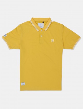 River Blue solid yellow half sleeves polo men t-shirt