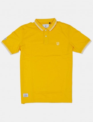 River Blue yellow solid slim fit t-shirt