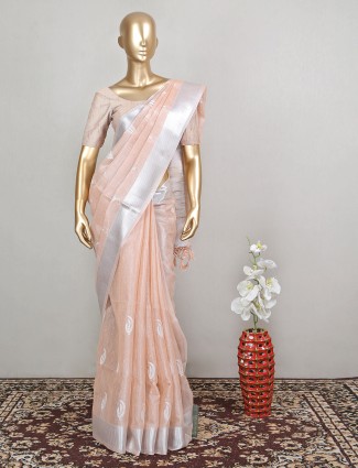 Salmon pink wedding occasions cotton saree for women