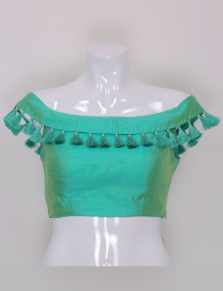 Sea green color silk plain ready made blouse