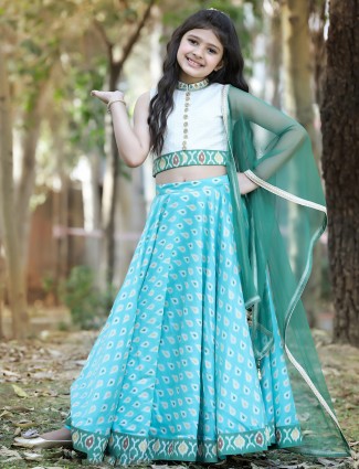 Sea green silk lehenga choli for girls