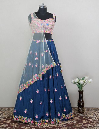 Silk luxuriant lehenga choli for wedding occasions in prussian blue