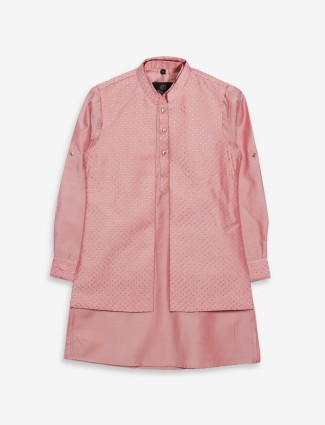 Silk peach embroidery waistcoat set