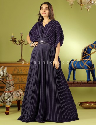 Silk violet wedding wear printed gown for gorgeous women