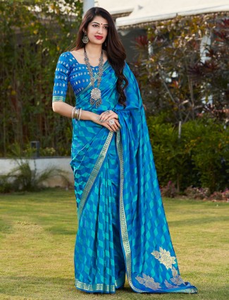 Sky blue banarasi silk festive wear saree for women