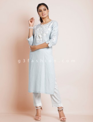 Sky blue solid casual wear cotton kurti