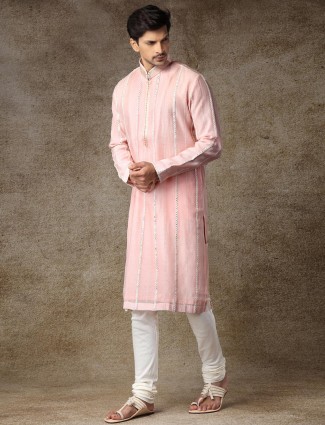 Sober pink cotton full sleeves kurta suit