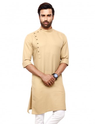 Solid beige full sleeves kurta for festive