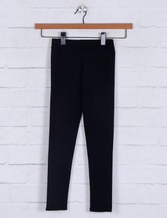 Solid black cotton casual jeggings