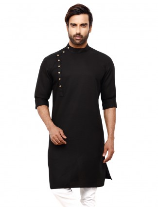 Solid black cotton kurta festive wear
