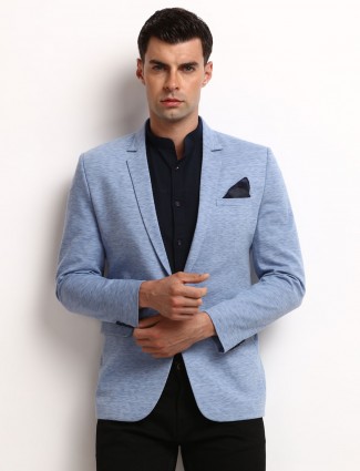 Solid blue terry rayon classic blazer