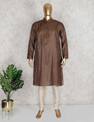 Solid brown cotton festive wear kurta suit