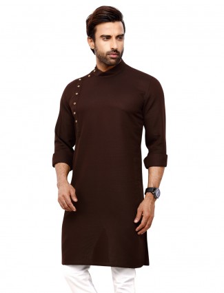 Solid brown cotton kurta for festive