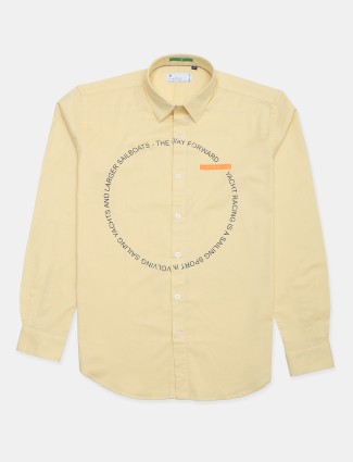 Solid lemon yellow casual cotton shirt for mens