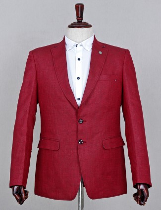 Solid maroon cotton blazer for mens