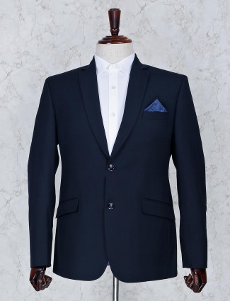 Solid navy color terry rayon fabric mens blazer