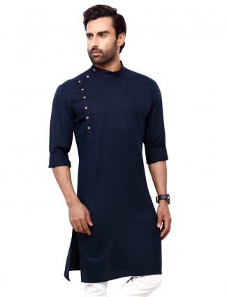 Solid navy cotton kurta festive wear