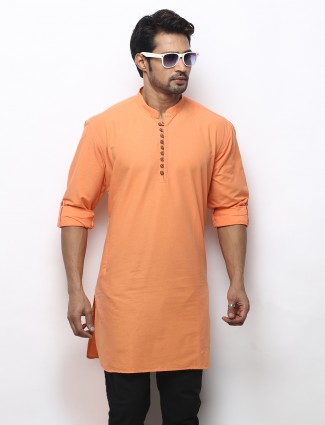 Solid orange stand neck kurta