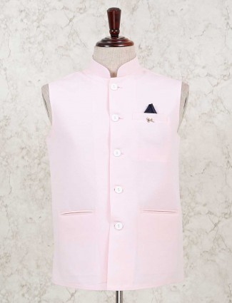 Solid pink cotton silk party waistcoat