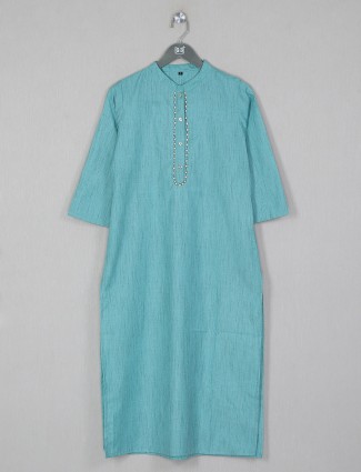 Solid style aqua tint cotton kurti for casual event