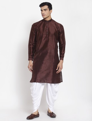 Solid style brown tint cotton silk dhoti suit