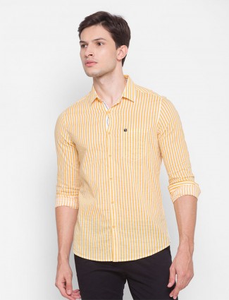 Spykar yellow stripe  patch pocket casual shirt