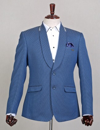 Stone blue shade wedding wear textured style blazer for mens