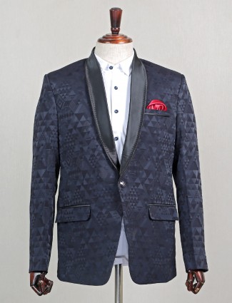 Stone grey textured one buttoned blazer
