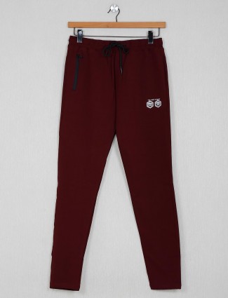 Stride maroon cotton solid night track pant