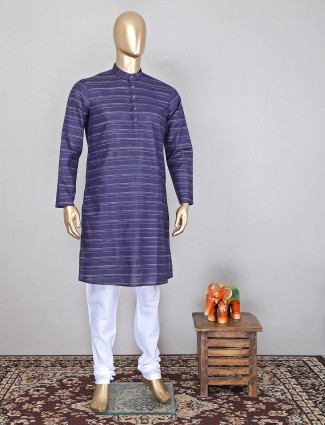 Stripe pattern navy cotton kurta suit festive wear