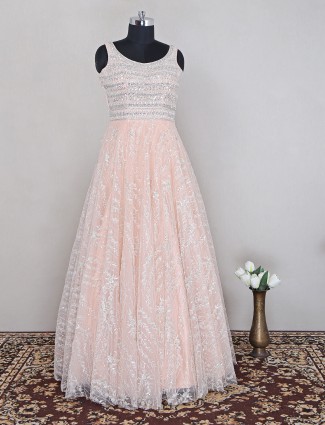 Stunning peach designer net wedding wear gown for women