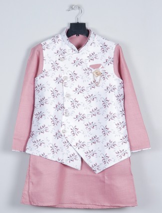 Stunning pink and white printed waistcoat suit for boys
