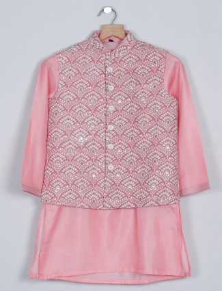 Stunning pink silk designer waistcoat set for boys