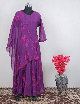 Stunning wedding wear cotton silk floor-length anarkali in purple