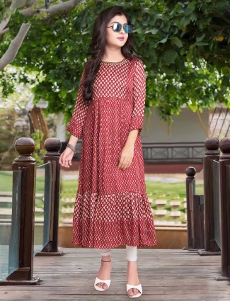 Stylish red silk party wear salwar suit for girls