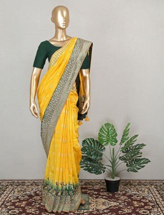 Sunshine yellow stunning silk saree for wedding functions