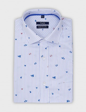 TAG sky blue cotton printed and stripe shirt