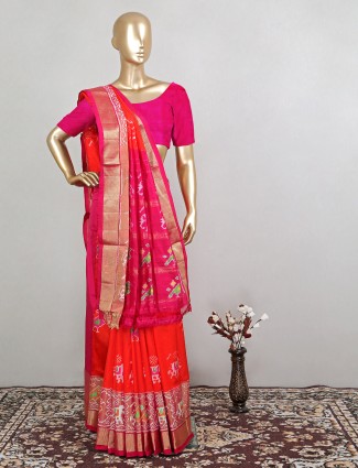 Tangy orange fabulous patola silk saree for wedding look