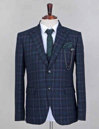 Terry rayon party wear green coat suit in checks style