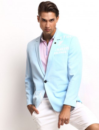 Terry rayon sky blue blazer for party function